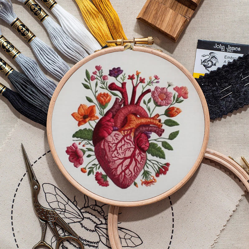 Rubbyoo Embroidery Kit - Anatomical Floral Heart | Handicraft For Wall Art | Unique Collection Gift - image 3