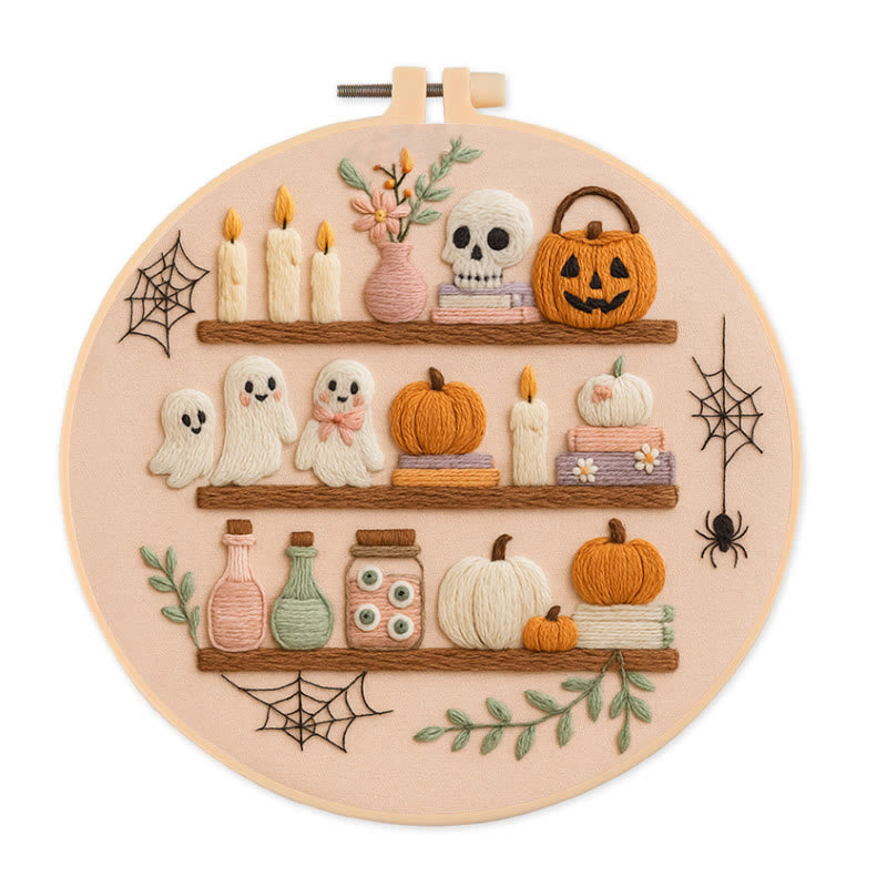 Rubbyoo Embroidery Kit -  Spooky Shelf |  Autumn Craft Idea | Witchy Halloween Decor - 20*20cm - image 0