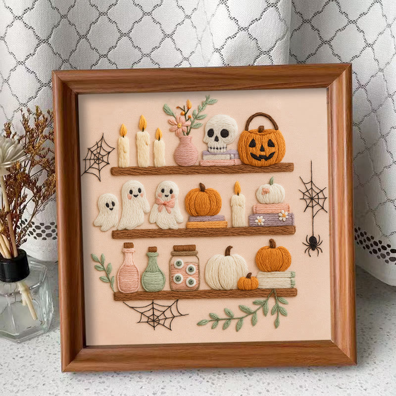 Rubbyoo Embroidery Kit -  Spooky Shelf |  Autumn Craft Idea | Witchy Halloween Decor - Embroidery Kit Plus An Extra Frame - image 8