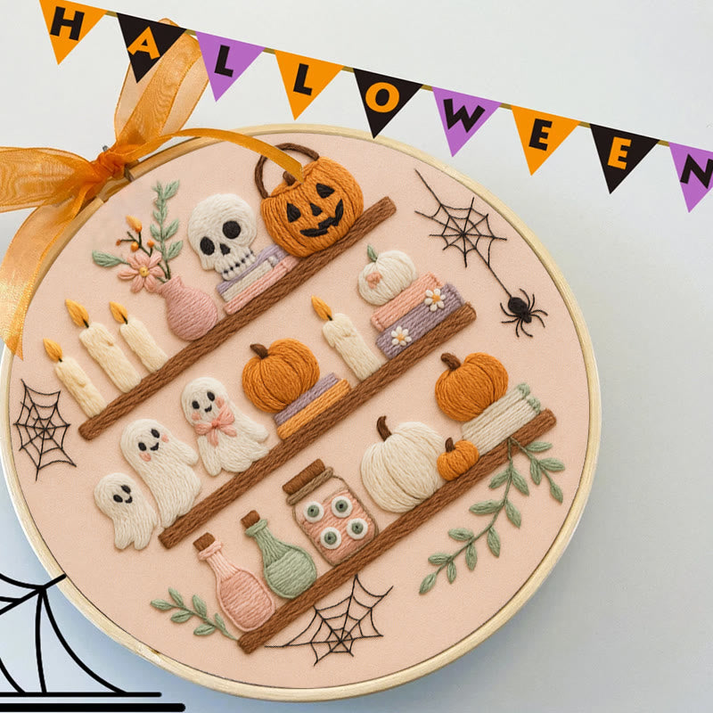 Rubbyoo Embroidery Kit -  Spooky Shelf |  Autumn Craft Idea | Witchy Halloween Decor - image 1
