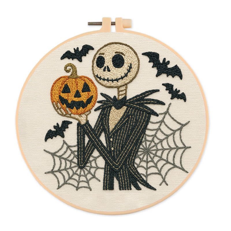 Rubbyoo Embroidery Kit - Skull Ghost In Suit |  Hoop Art For Halloween | Spooky Wall Decor - 20*20cm - image 0
