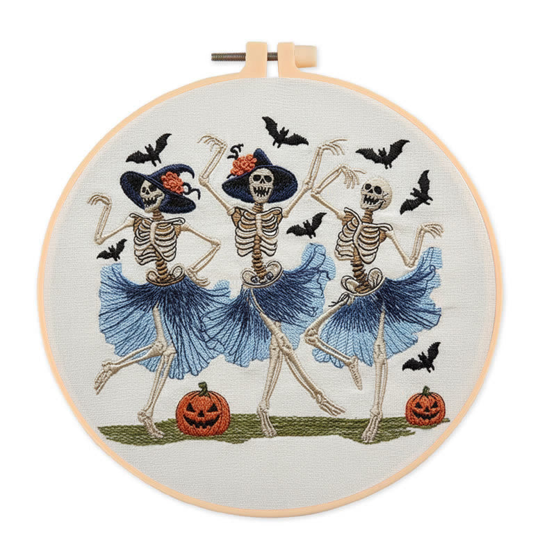 Rubbyoo Embroidery Kit - Ballet Skeleton | Halloween Gothic Handicraft | Diy Hanging Ornament  - 20*20cm - image 0