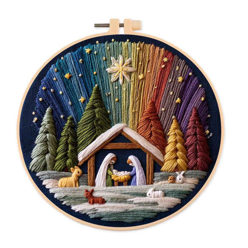 Rubbyoo Embroidery Kit - Nativity With Aurora | Stunning Christmas Gift | Precious Handmade Collection  - 20*20cm - image 0