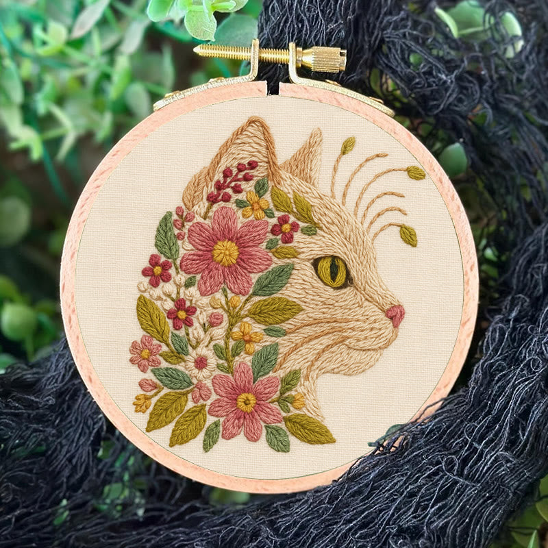 Rubbyoo Embroidery Kit - Charming Cat | Diy Floral Craft | Perfect Gift For Cat Lovers - image 2