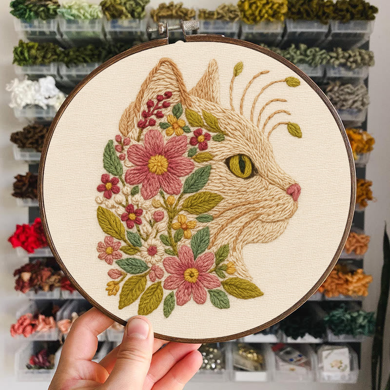 Rubbyoo Embroidery Kit - Charming Cat | Diy Floral Craft | Perfect Gift For Cat Lovers - image 3