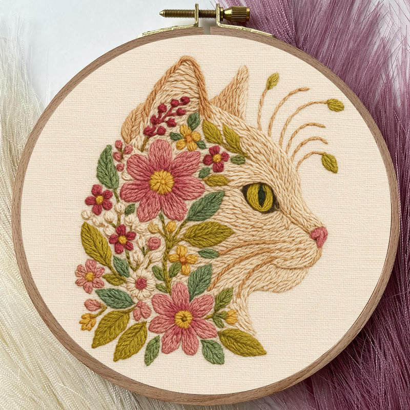Rubbyoo Embroidery Kit - Charming Cat | Diy Floral Craft | Perfect Gift For Cat Lovers - image 4