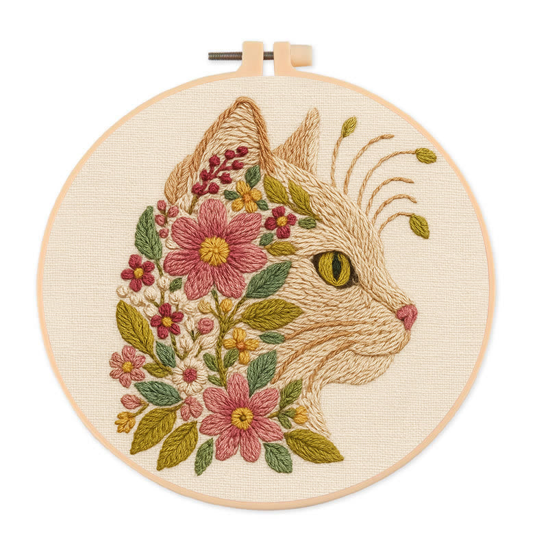 Rubbyoo Embroidery Kit - Charming Cat | Diy Floral Craft | Perfect Gift For Cat Lovers - 20*20cm - image 0
