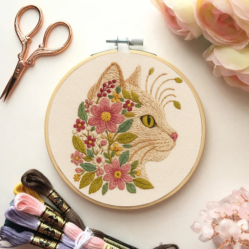 Rubbyoo Embroidery Kit - Charming Cat | Diy Floral Craft | Perfect Gift For Cat Lovers - image 1