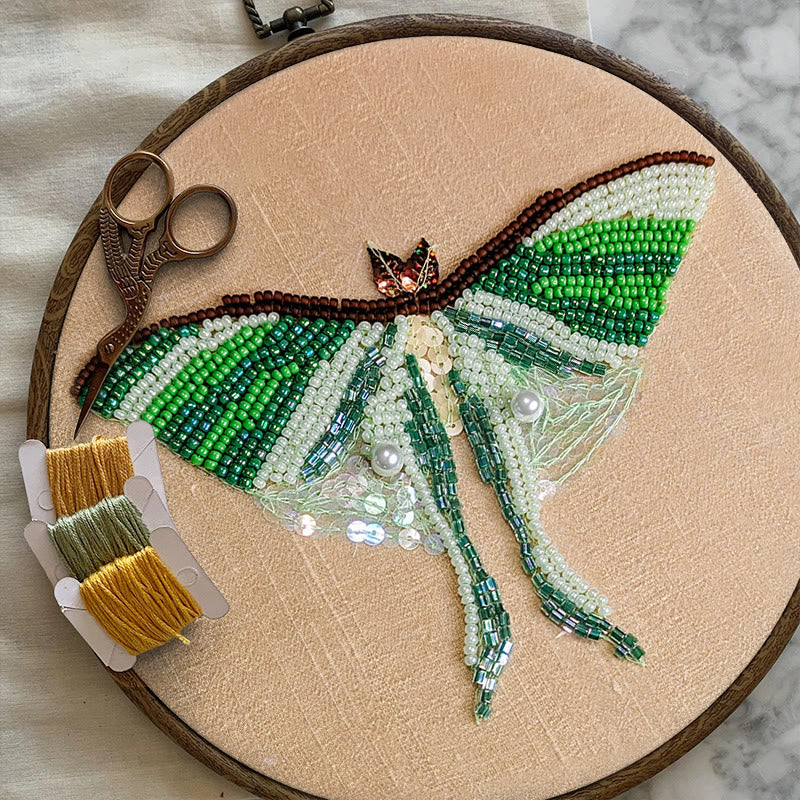 Rubbyoo Bead Embroidery Kit - Green Luna Moth | Exquisite Handmade Craft | Nice Home Decor - image 1