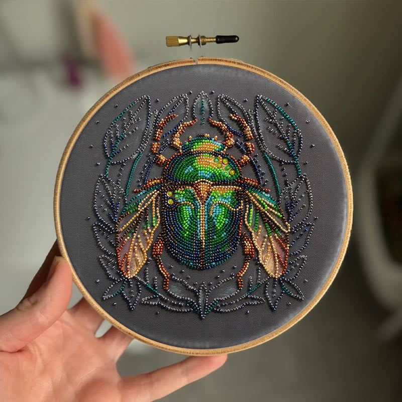 Rubbyoo Bead Embroidery Kit - Emerald Beetle | Personalized Insect Craft | Wall Hanging Artwork - image 5