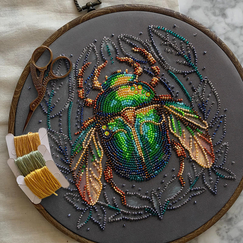 Rubbyoo Bead Embroidery Kit - Emerald Beetle | Personalized Insect Craft | Wall Hanging Artwork - image 2