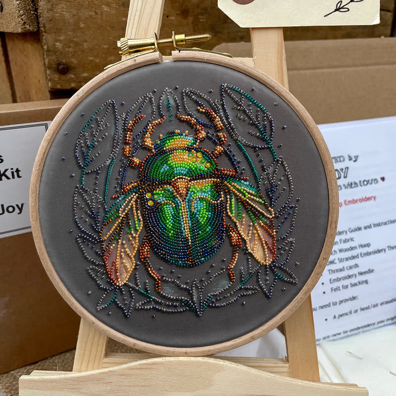 Rubbyoo Bead Embroidery Kit - Emerald Beetle | Personalized Insect Craft | Wall Hanging Artwork - image 7