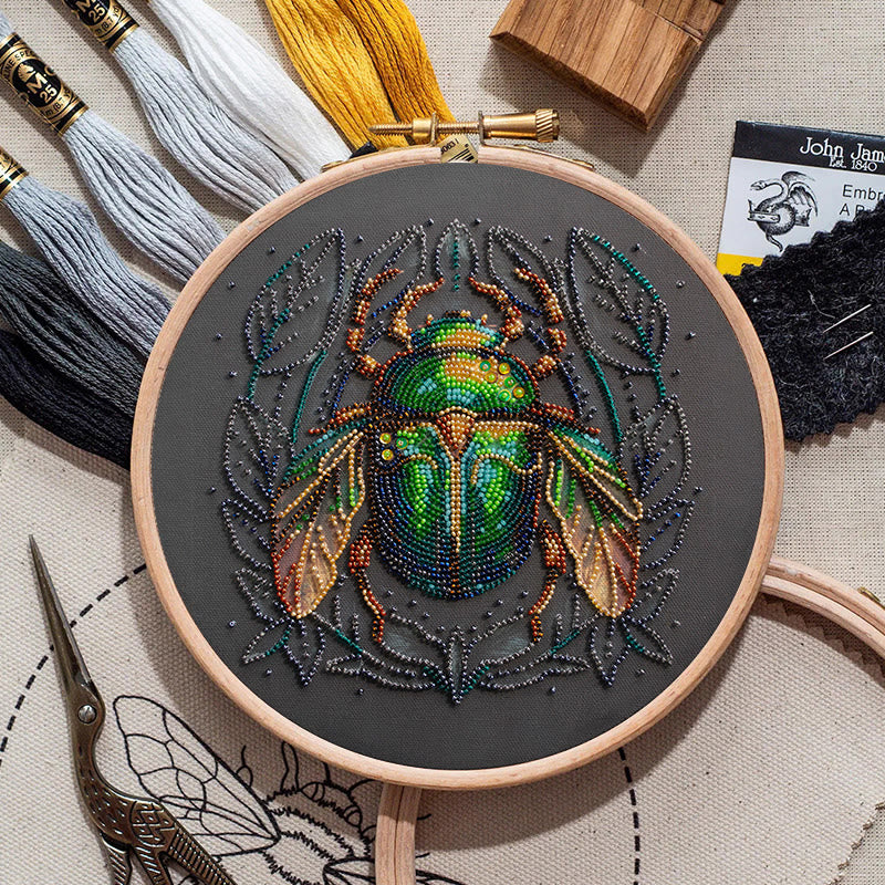 Rubbyoo Bead Embroidery Kit - Emerald Beetle | Personalized Insect Craft | Wall Hanging Artwork - image 4