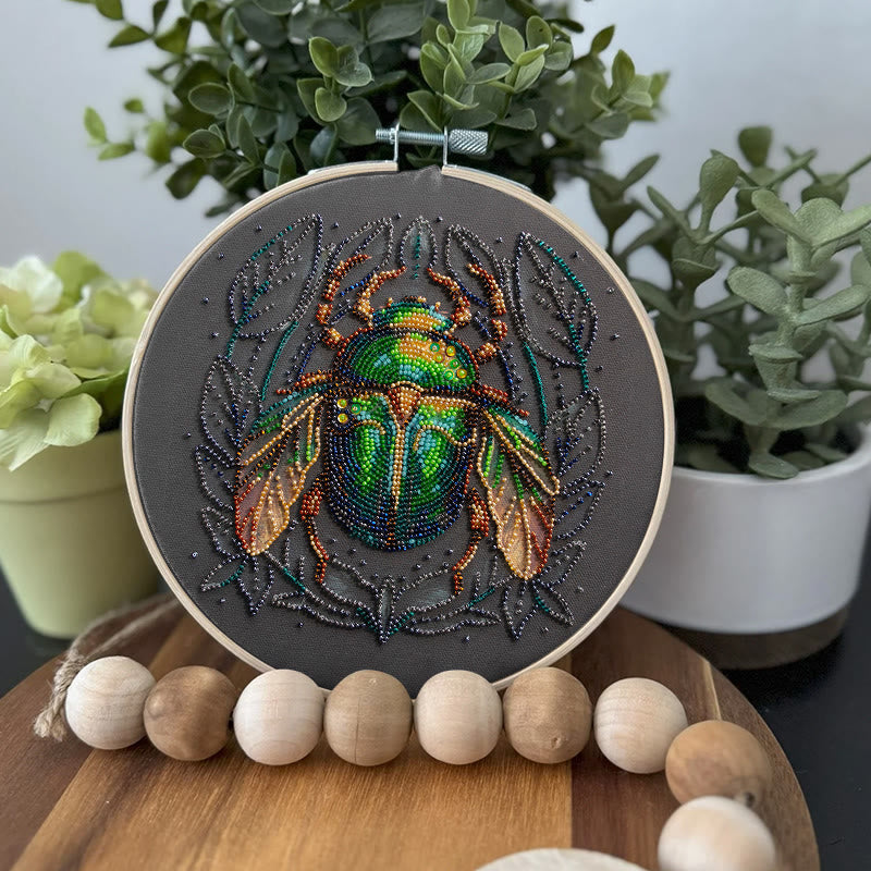 Rubbyoo Bead Embroidery Kit - Emerald Beetle | Personalized Insect Craft | Wall Hanging Artwork - image 3