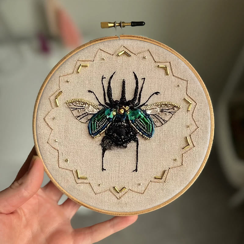 Rubbyoo Bead Embroidery Kit - Black Scarab | Handmade Craft For Adults | Easy Insect Needlepoint - image 1