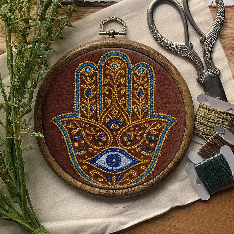 Rubbyoo Bead Embroidery Kit - Golden Hamsa | Diy Bead Artwork | Creative Gift For Crafters - image 1