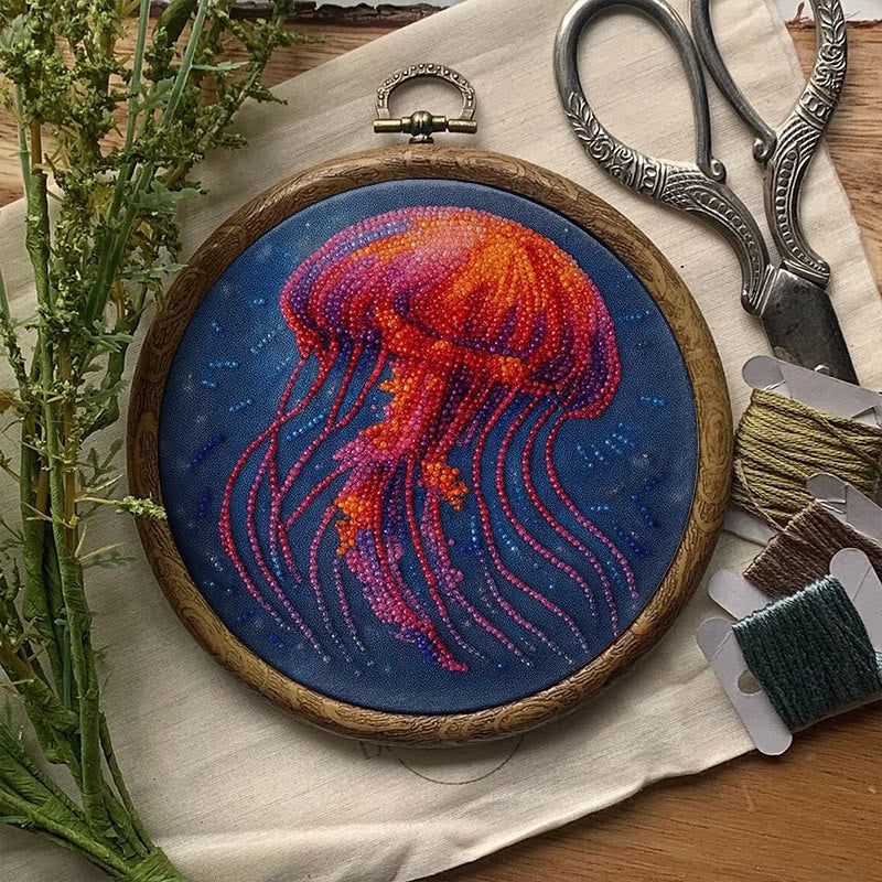 Rubbyoo Bead Embroidery Kit - Glowing Jellyfish | Creative Handmade Gifts | Handicraft For Beginners - image 1