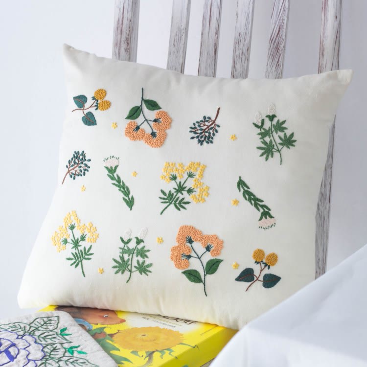 Embroidery Pillow Case Kits | Easy Floral Needlework | Perfect Handicraft For House Warming - B - image 1