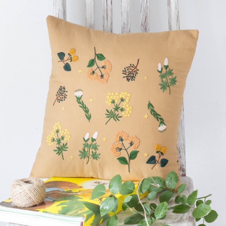 Embroidery Pillow Case Kits | Easy Floral Needlework | Perfect Handicraft For House Warming - A - image 0