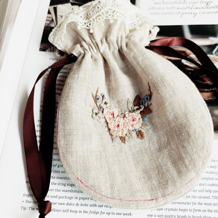 Handmade Drawstring Pouch Kit | Handmade Gift For Mother | Diy Craft For Beginner  - Roses - image 2