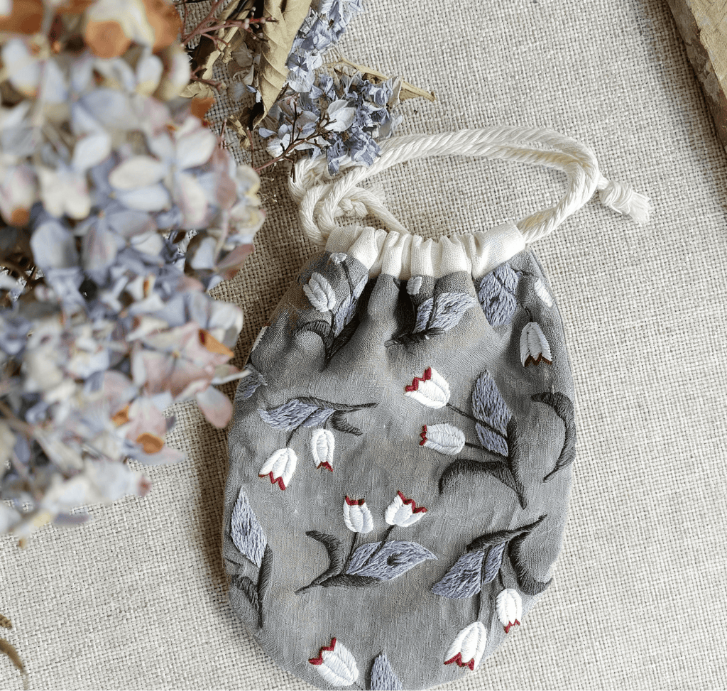 Handmade Drawstring Pouch Kit | Handmade Gift For Mother | Diy Craft For Beginner  - Tulips - image 3
