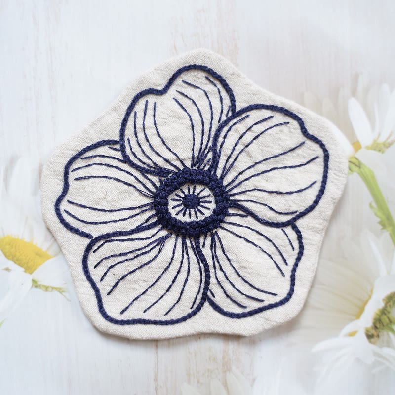 Embroidery Flower Coasters Kit | Creative Desk Decoration | Nice Handmade Gift | Diy Cup Mat - Flower F  with linen  color - image 11