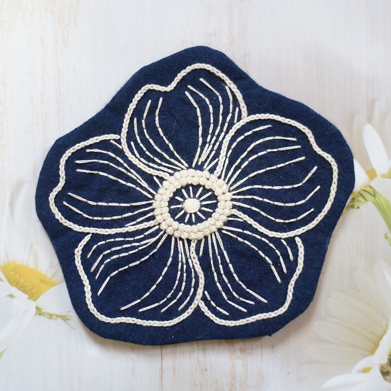 Embroidery Flower Coasters Kit | Creative Desk Decoration | Nice Handmade Gift | Diy Cup Mat - Flower E with linen  color - image 10