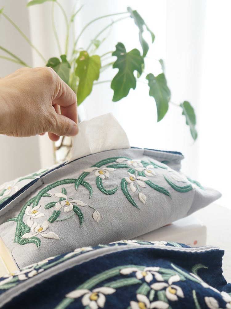 Embroidery Tissue Cover Kit | Floral Handmade Craft | Perfect New Home Gift | Unique Car Ornament - image 1