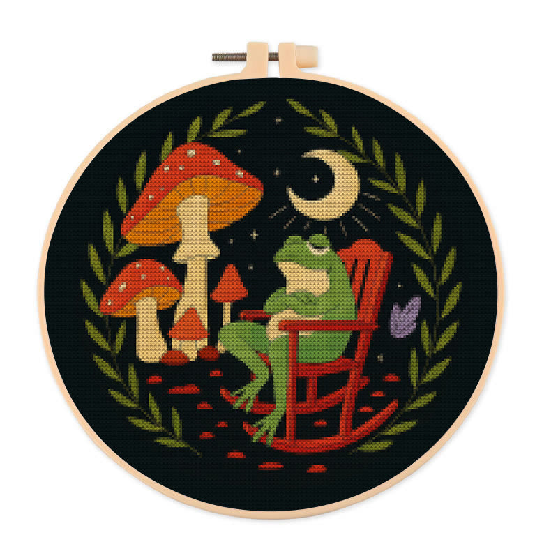  Cross Stitch Kit - Frog And Mushroom | Diy Starter Needlepoint | Stitch Project For Adults - 20×20cm - image 0