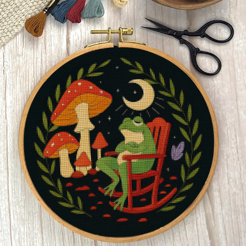  Cross Stitch Kit - Frog And Mushroom | Diy Starter Needlepoint | Stitch Project For Adults - image 1