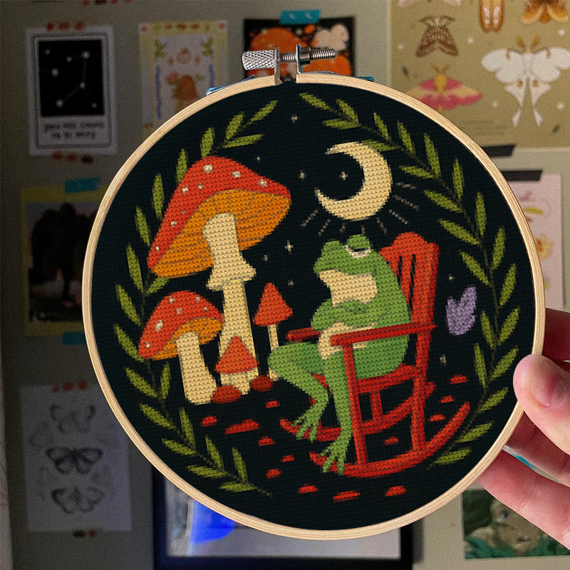  Cross Stitch Kit - Frog And Mushroom | Diy Starter Needlepoint | Stitch Project For Adults - image 4