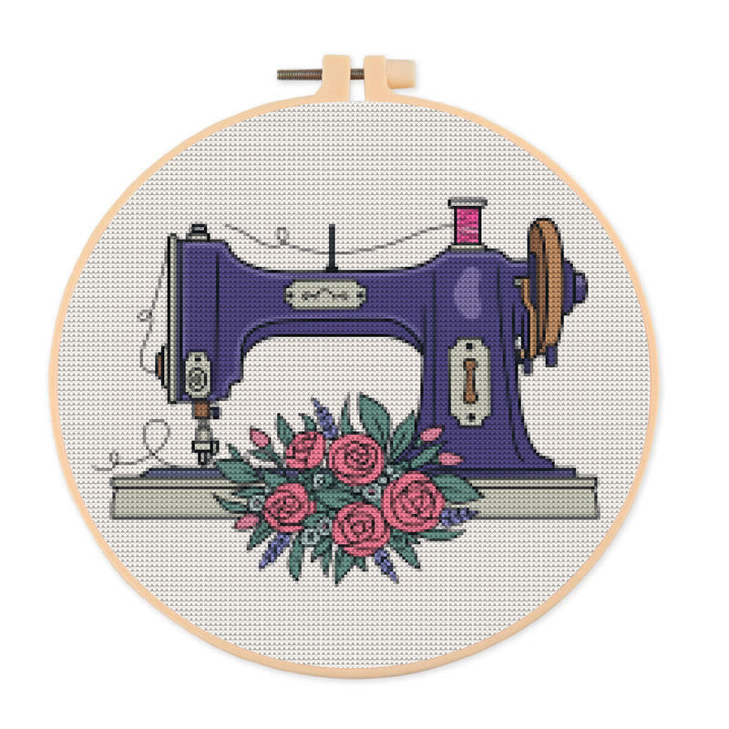  Cross Stitch Kit - Vintage Sewing Machine | Floral Handmade Craft | Perfect Home Decor - 20×20cm - image 0