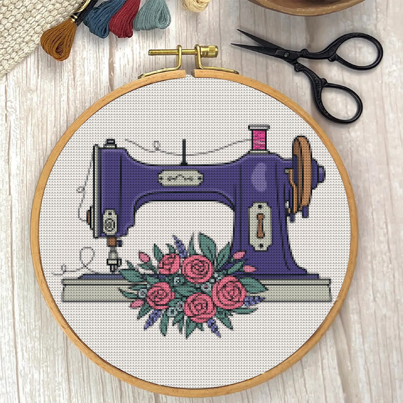  Cross Stitch Kit - Vintage Sewing Machine | Floral Handmade Craft | Perfect Home Decor - image 1