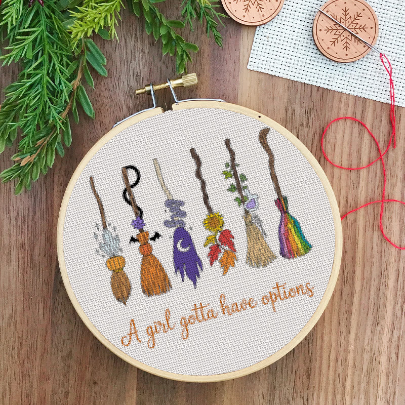  Cross Stitch Kit - Magic Broom | Halloween Decorative Craft | Diy Wall Collection  - image 1