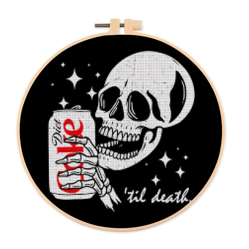  Cross Stitch Kit - Drinking Skeleton | Halloween Spooky Art | Diy Holiday Decoration  - 20×20cm - image 0