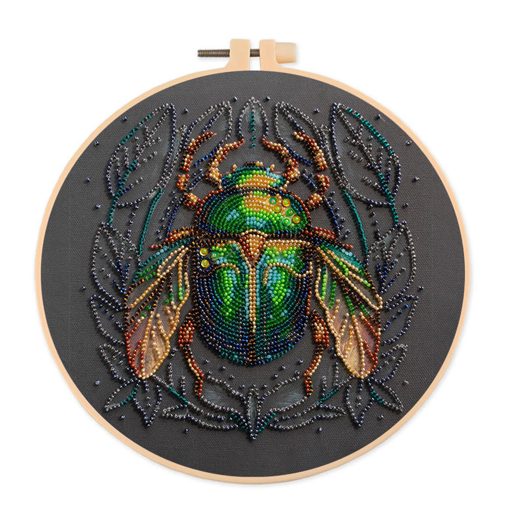 Rubbyoo Bead Embroidery Kit - Emerald Beetle | Personalized Insect Craft | Wall Hanging Artwork - 15cm*15cm - image 0