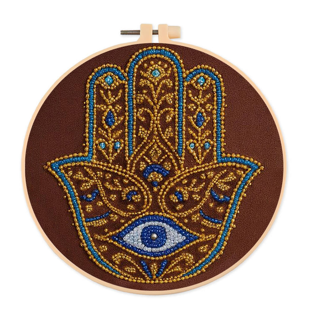 Rubbyoo Bead Embroidery Kit - Golden Hamsa | Diy Bead Artwork | Creative Gift For Crafters - 15cm*15cm - image 0