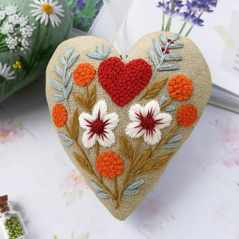 Rubbyoo Heart Embroidery Kit - Floral Love | Diy Hanging Craft For Lover | Perfect Handmade Ornament - image 1