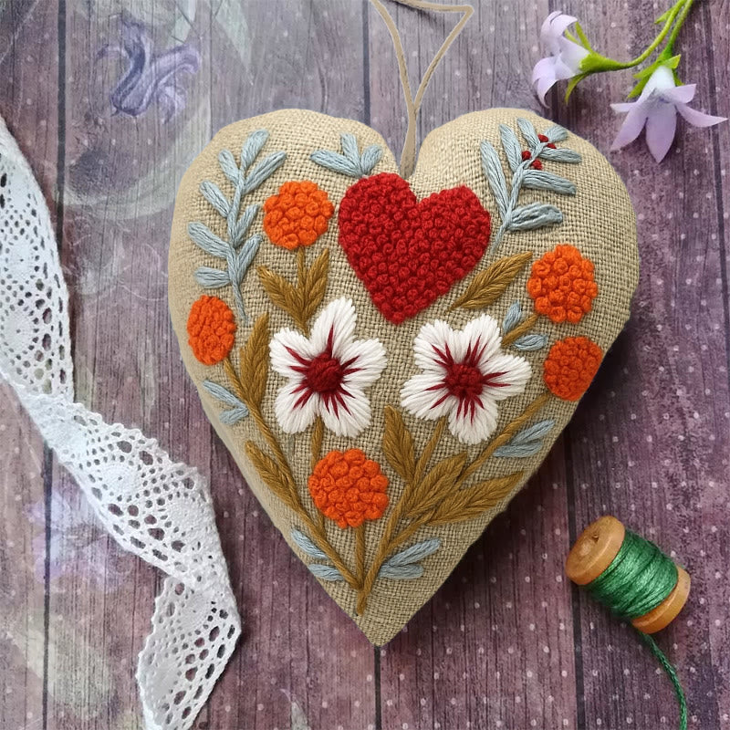 Rubbyoo Heart Embroidery Kit - Floral Love | Diy Hanging Craft For Lover | Perfect Handmade Ornament - image 2