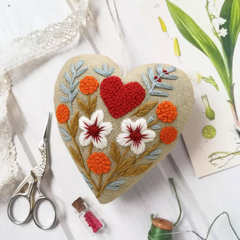 Rubbyoo Heart Embroidery Kit - Floral Love | Diy Hanging Craft For Lover | Perfect Handmade Ornament - 6 inches hoop kit - image 0