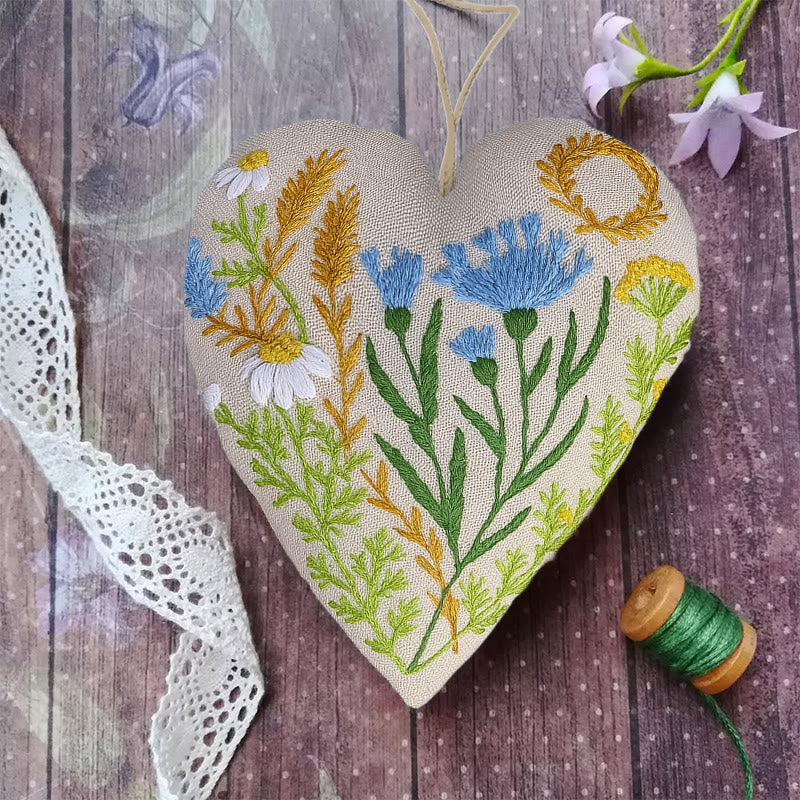 Rubbyoo Heart Embroidery Kit - Blue Wildflower | Diy Decorative Craft | Flower Hanging Ornament - image 2