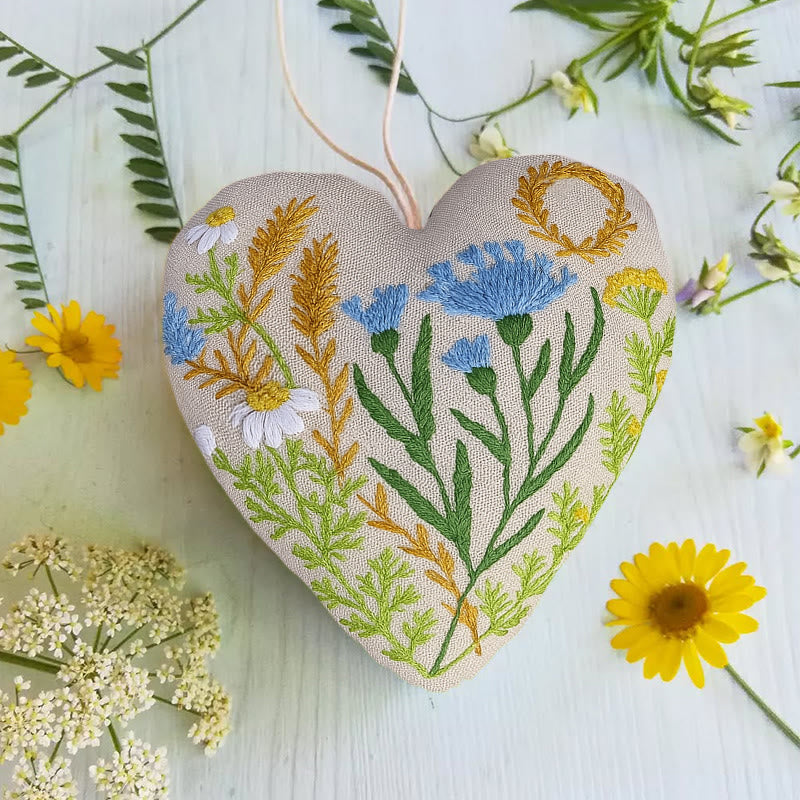 Rubbyoo Heart Embroidery Kit - Blue Wildflower | Diy Decorative Craft | Flower Hanging Ornament - image 3