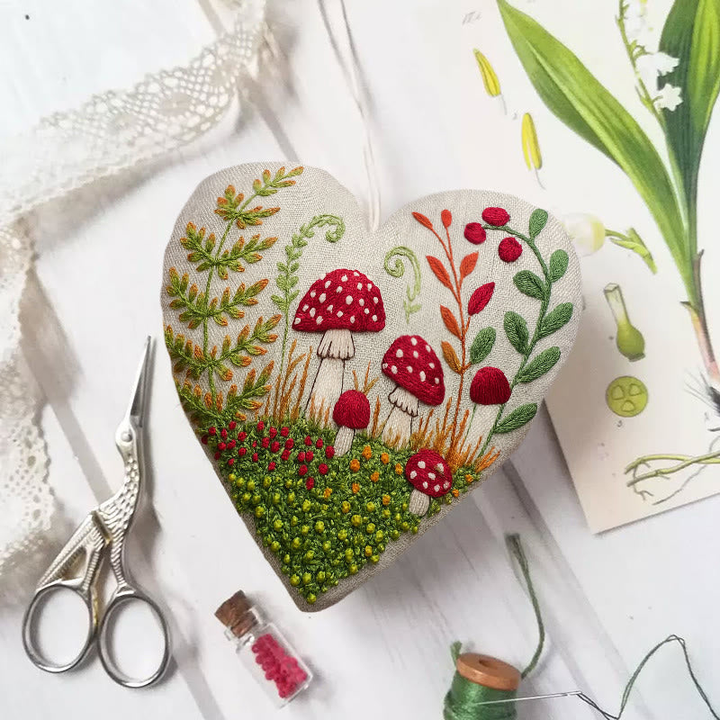 Rubbyoo Heart Embroidery Kit - Mushroom Forest | Beautiful Landscape Collection | Easy Artwork For Beginner  - 6 inches hoop kit - image 0