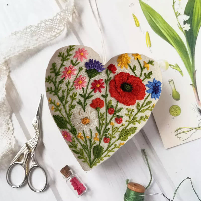 Rubbyoo Heart Embroidery Kit - Charming Garden | Diy Colourful Handicraft | Perfect Gift For Flower Lover - 6 inches hoop kit - image 0