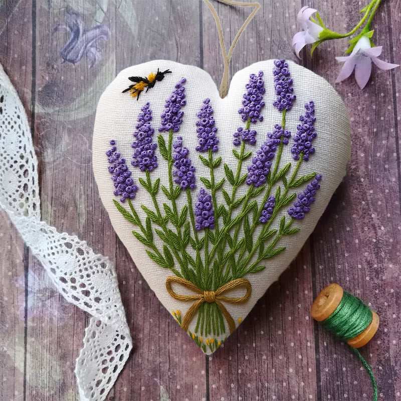 Rubbyoo Heart Embroidery Kit - Lavender Bouquet | Floral Home Decor | Handmade Birthday Gift - image 2