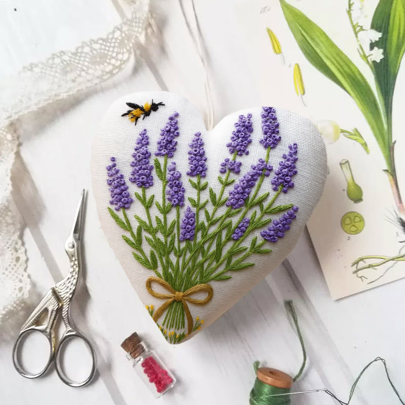 Rubbyoo Heart Embroidery Kit - Lavender Bouquet | Floral Home Decor | Handmade Birthday Gift - 6 inches hoop kit - image 0