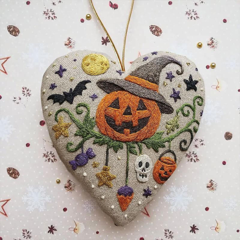 Rubbyoo Heart Embroidery Kit - Pumpkin Wizard | Halloween Handmade Craft | Holiday Hanging Decor - 6 inches hoop kit - image 0