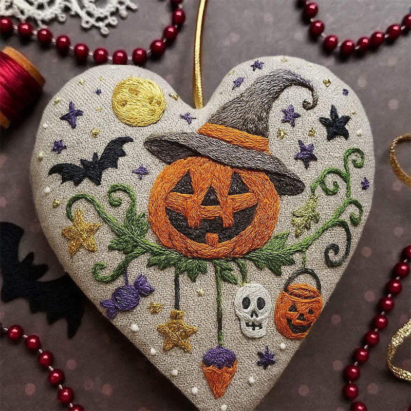 Rubbyoo Heart Embroidery Kit - Pumpkin Wizard | Halloween Handmade Craft | Holiday Hanging Decor - image 2