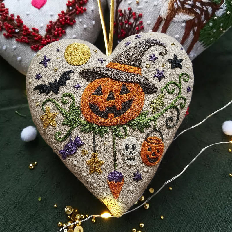 Rubbyoo Heart Embroidery Kit - Pumpkin Wizard | Halloween Handmade Craft | Holiday Hanging Decor - image 1