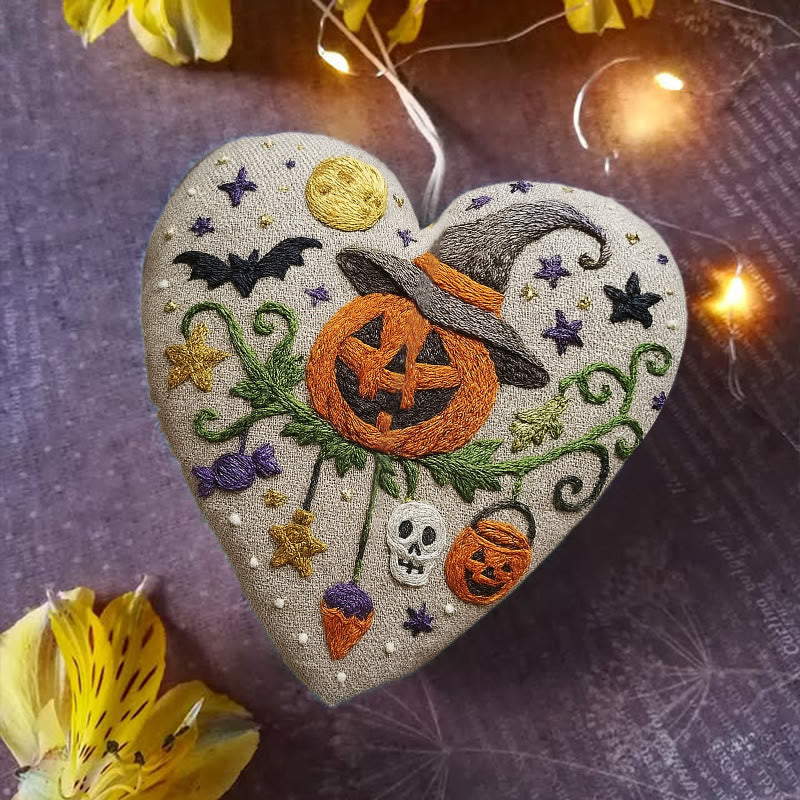 Rubbyoo Heart Embroidery Kit - Pumpkin Wizard | Halloween Handmade Craft | Holiday Hanging Decor - image 3
